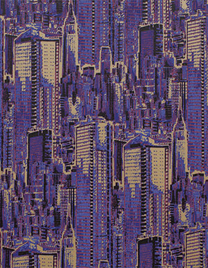 Флизелиновые обои цвета индиго с архитектурой Нью-Йорка Milassa Trend 6021