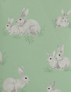 Зеленые флизелиновые обои Milassa Twins 1005 с кроликами