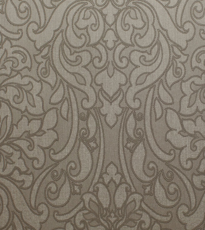 Серо-коричневые текстильные обои Rasch Textil Liaison 078113 с цветочной вышивкой