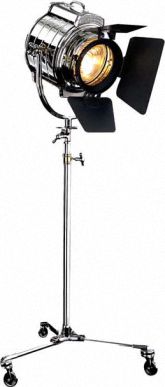 Регулируемая по высоте лампа-прожектор на металлическом никелированном штативе с колесиками Eichholtz Lamp Mgm grand nickel finish